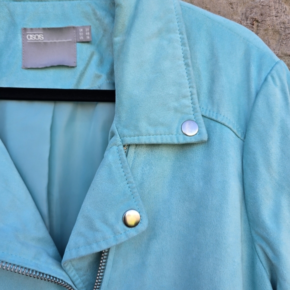 ASOS DESIGN Ultimate Faux Suede Cropped Moto Biker Jacket in Mint Green Size 16 - Picture 11 of 15